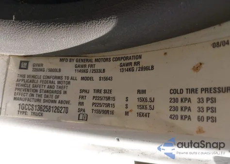 2005 Chevrolet Colorado Ls from USA, damaged, VIN 1GCCS136258126270